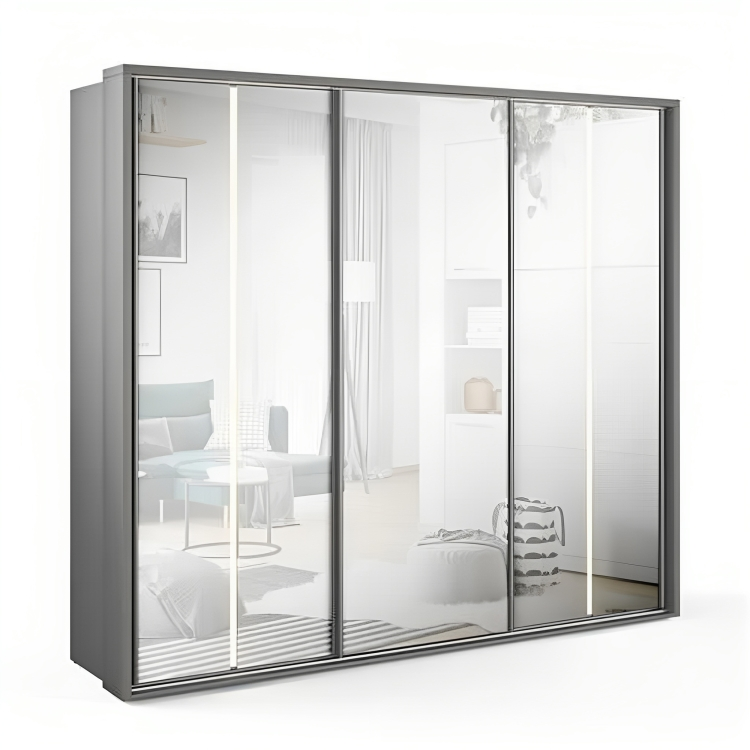MDF Grey Wardrobe 3 Doors - 220cm x 60cm x 240cm.