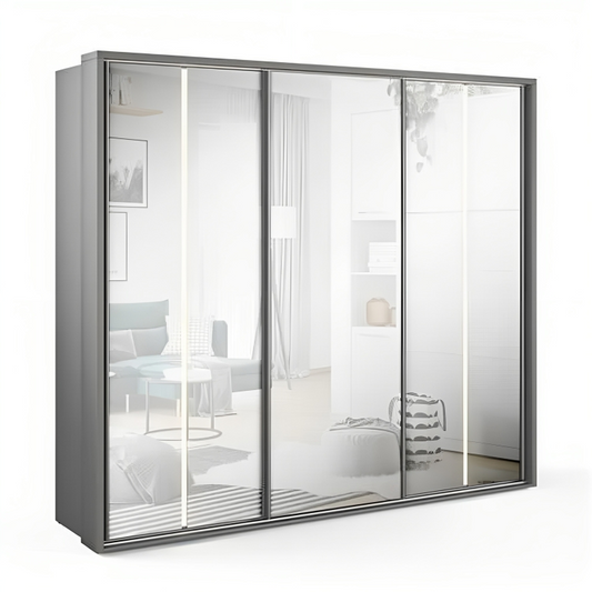 خزانة ملابس MDF رمادية 3 أبواب - 220 سم × 60 سم × 240 سم.