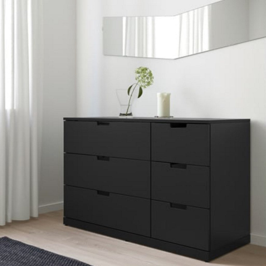 Black Chest of 6 Drawer - 75cm × 42cm × 120cm.