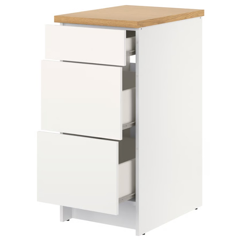 Kitchen Base Cabinet with 3 Drawers – White 40 x 60 x 90 cm