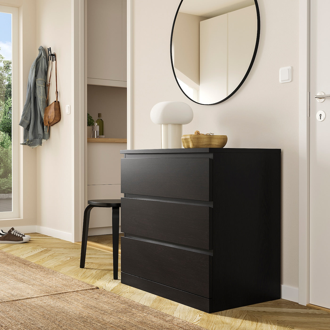 Black Brown 3 Drawer Unit - 76cm × 45cm × 78cm.