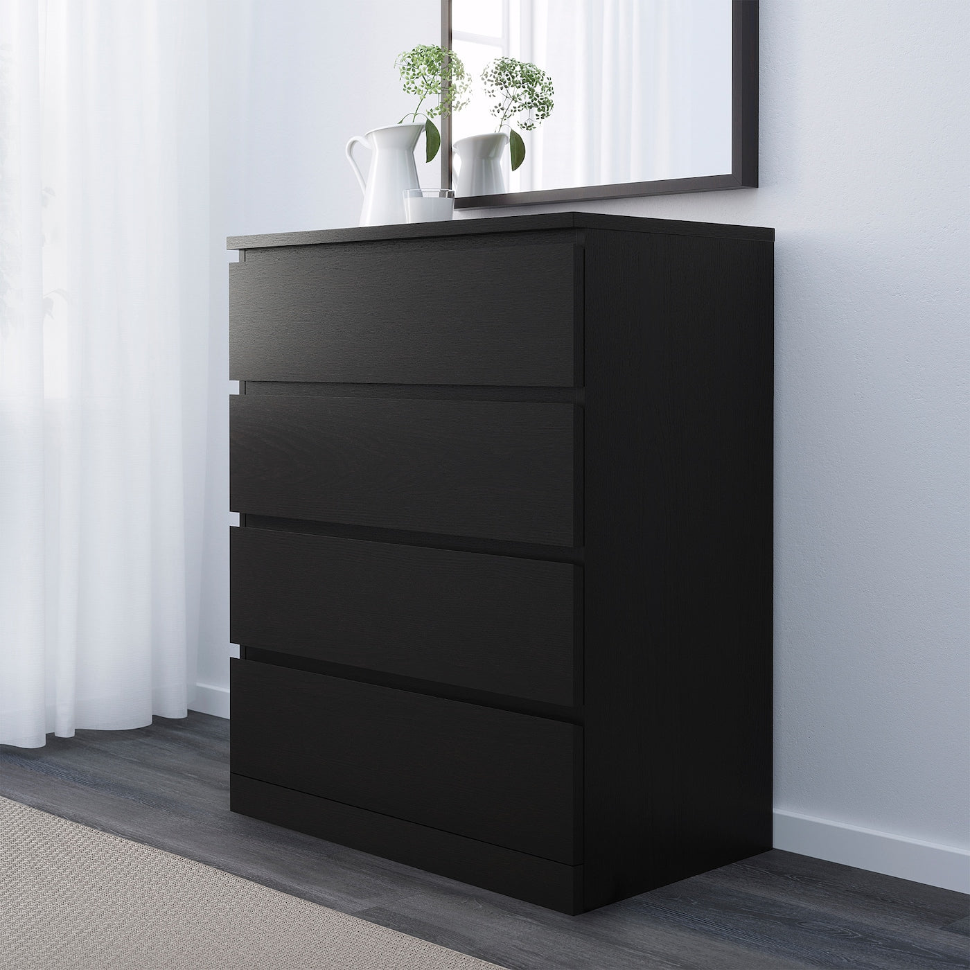 Black 4 Drawer Unit - 100cm × 45cm × 78cm.
