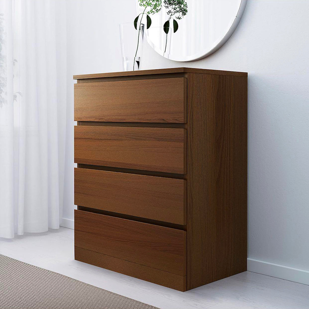 Brown Cherry 4 Drawer Unit - 100cm × 45cm × 78cm.