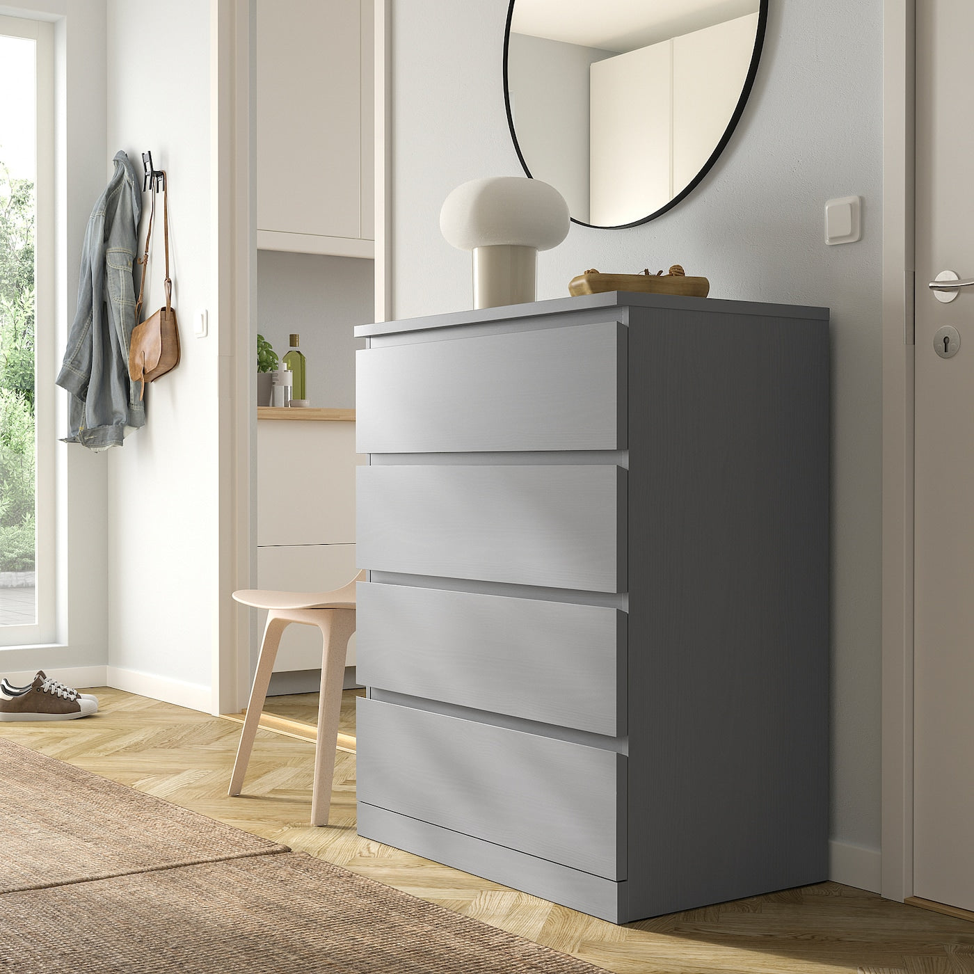 Gray 4 Drawer Unit - 100cm × 45cm × 78cm.