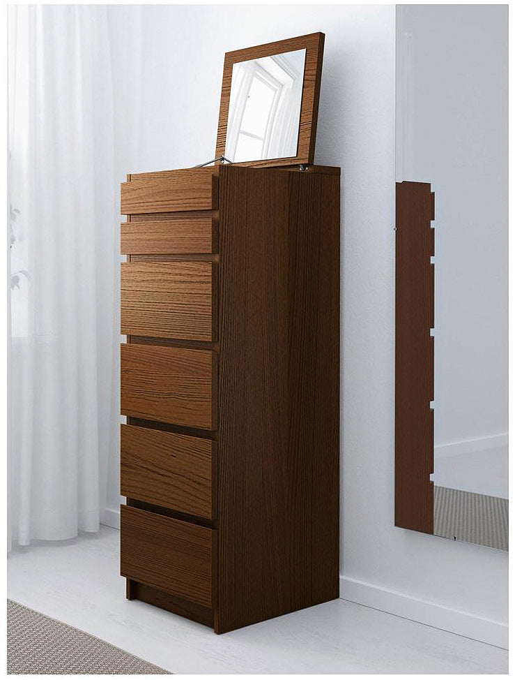 Brown Cherry 6 Drawer Unit - 123cm × 45cm × 40cm.