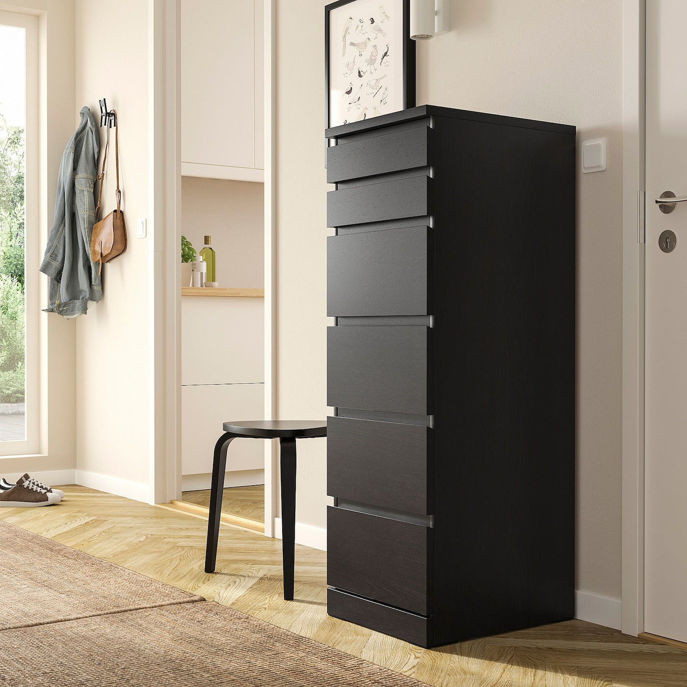 Black Brown 6 Drawer Unit - 123cm × 45cm × 40cm.