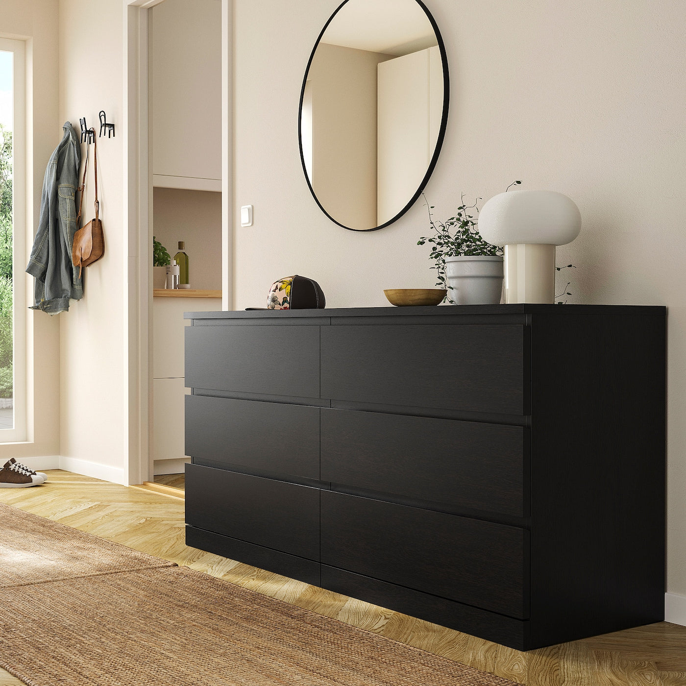 Black Brown 6 Drawer Unit - 78cm × 45cm × 156cm.
