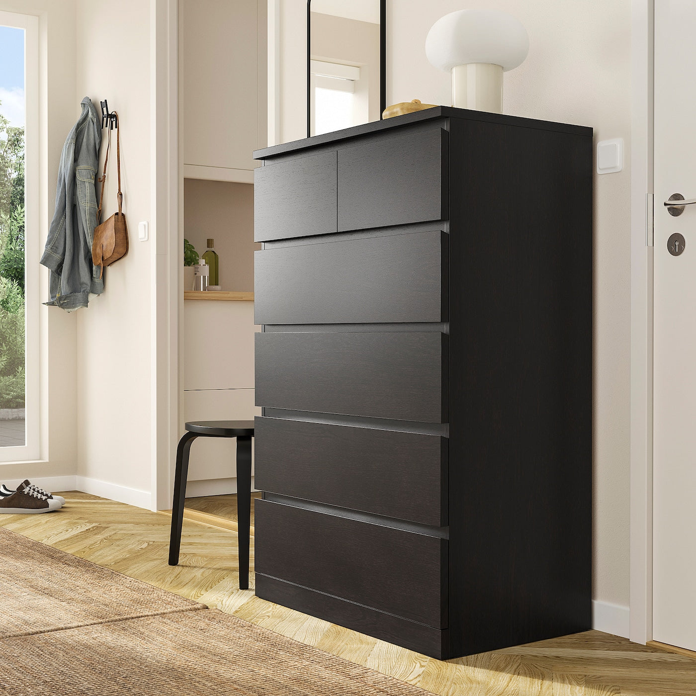Black Brown 6 Drawer Unit - 123cm × 45cm × 78cm.