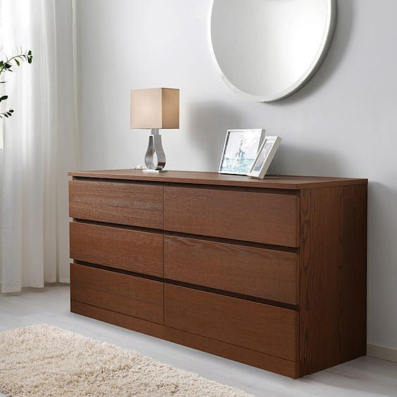 Brown Cherry 6 Drawer Unit - 78cm × 45cm × 156cm.