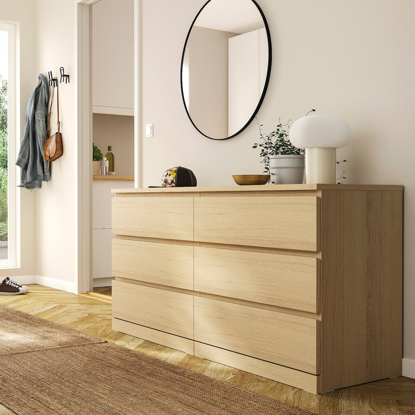 Oak 6 Drawer Unit - 78cm × 45cm × 156cm.