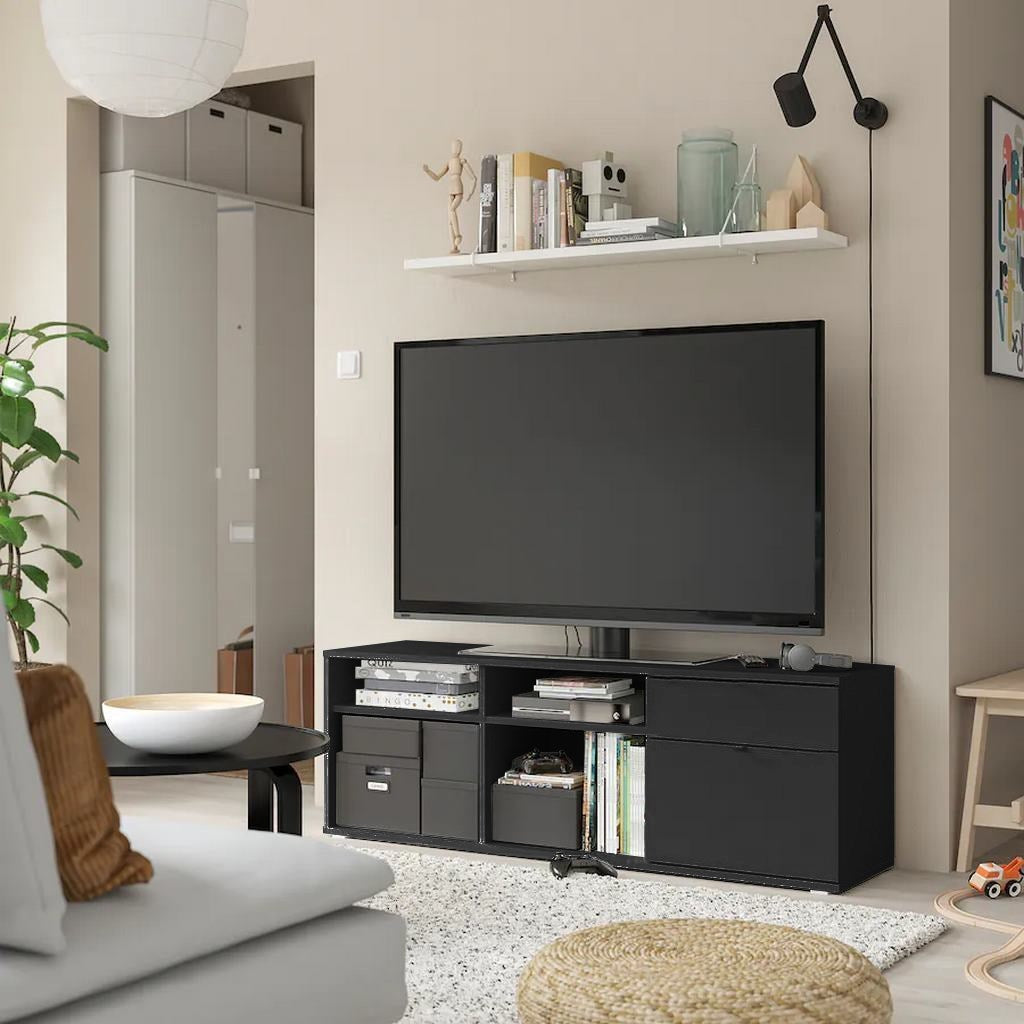 Mavix Black TV Unit – 2-Drawer, 2-Shelf - 50x146x37cm.
