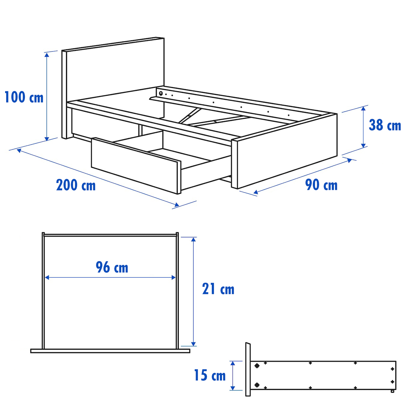 MAILY (Gray) Drawers Storage Bed - Single Size (90 & 100 & 120cm)