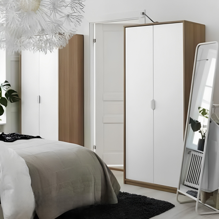 MDF White & Oak Wardrobe - 196cm × 50cm × 80cm.