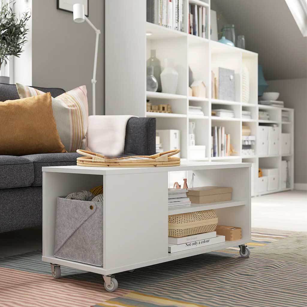 Rollix White Coffee Table – 2-Shelf 43x91x37cm