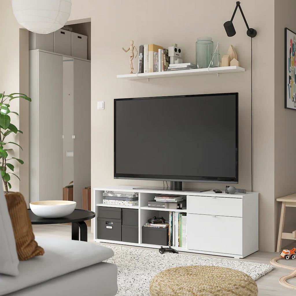 Mavix White TV Unit – 2-Drawer, 2-Shelf - 50x146x37cm.