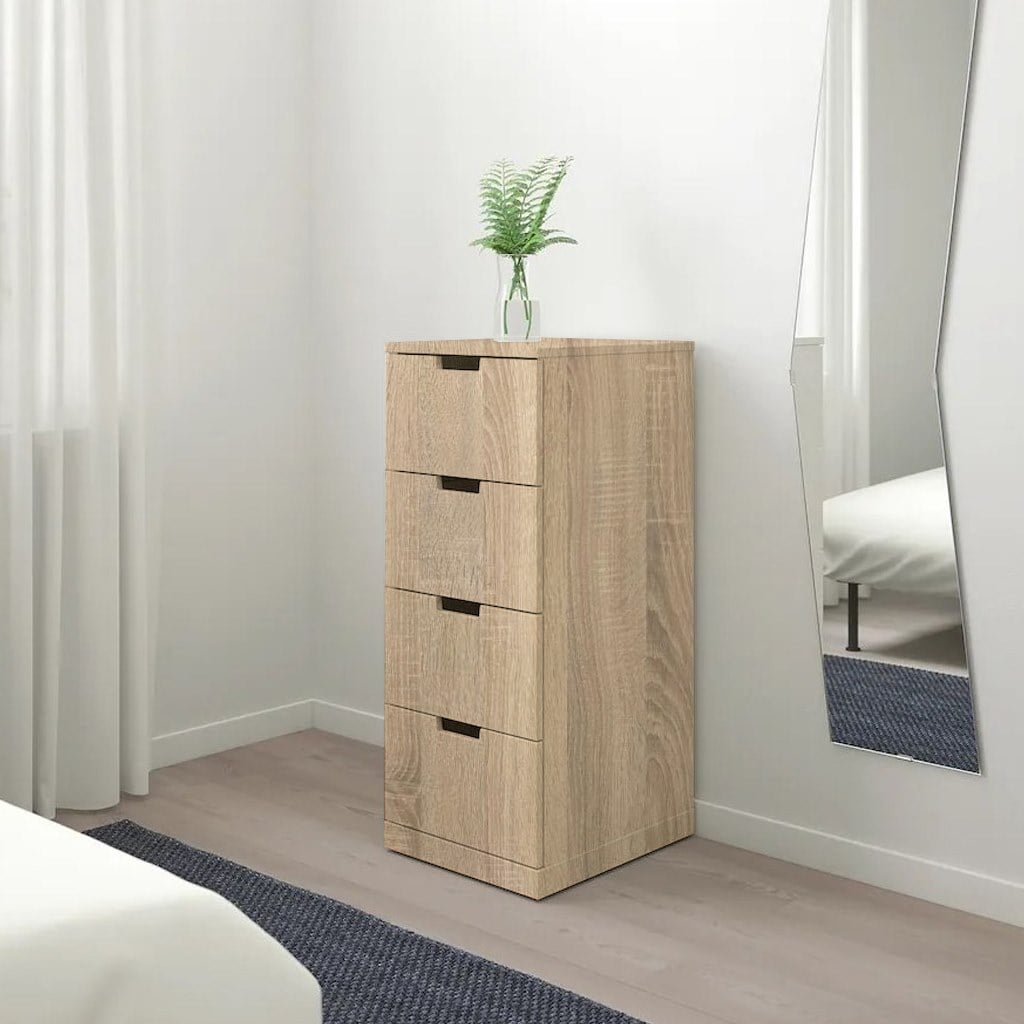 MDF Oak Chest of 4 Drawer - 40×42×97cm.