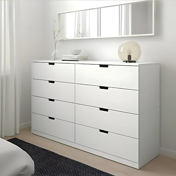 MDF White Chest of 8 Drawer - 97cm × 42cm × 160cm.
