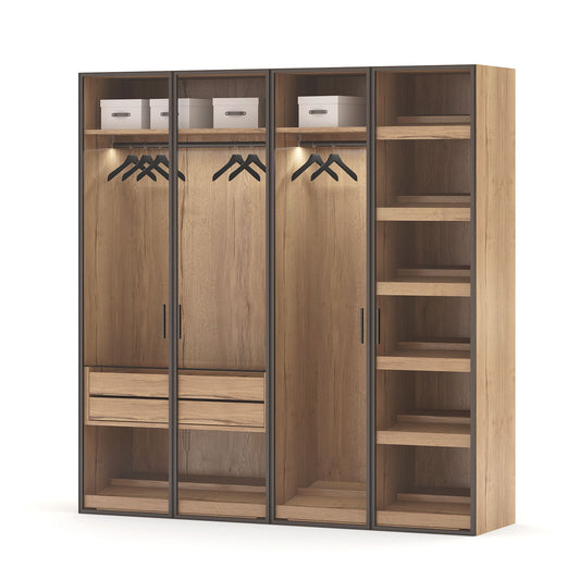 دريسنج 4 أبواب MDF أسود وبيج - 210 سم × 220 سم × 45 سم.