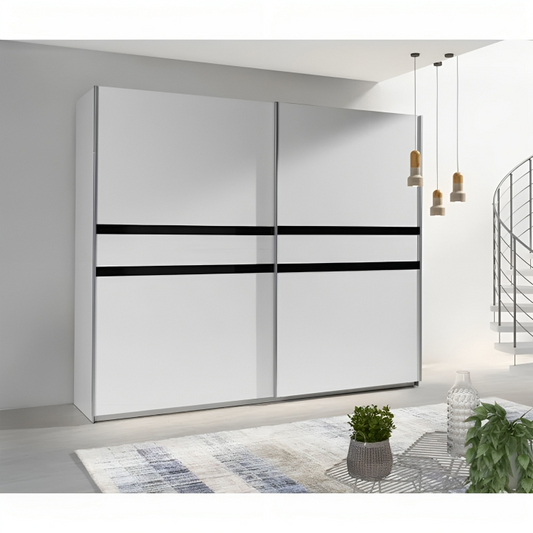 MDF White and Black Wardrobe 2 Doors  - 200cm x 50cm x 220cm.