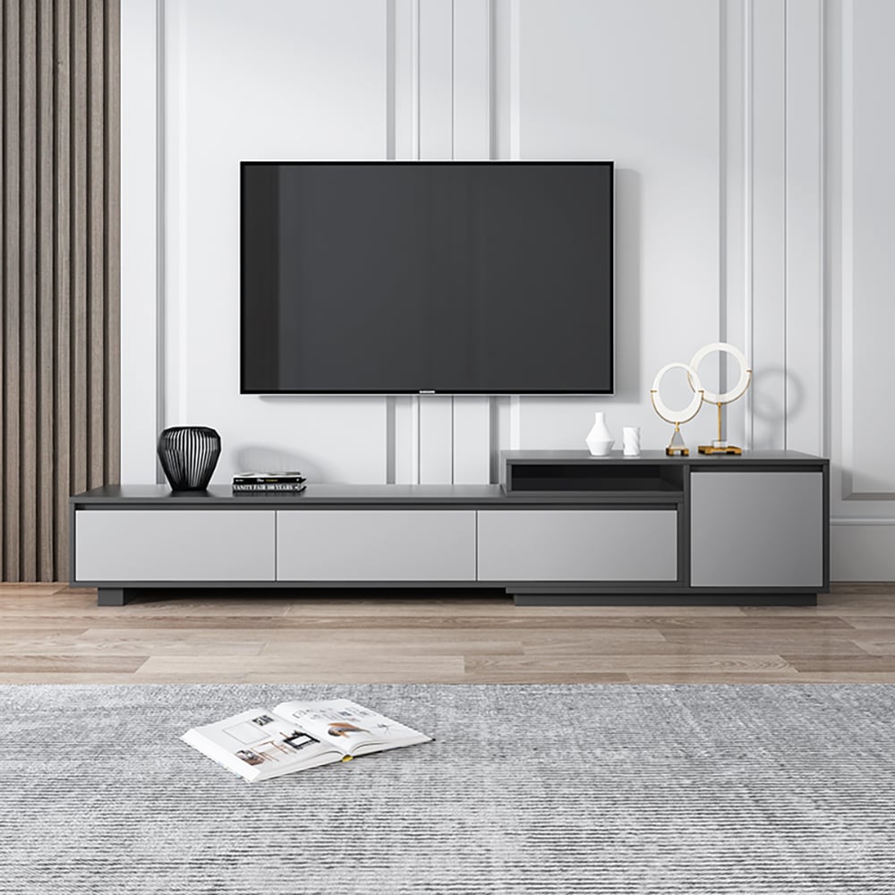 MODERNA Gray Extendable TV Stand with 3 Drawers & 1 Cabinet