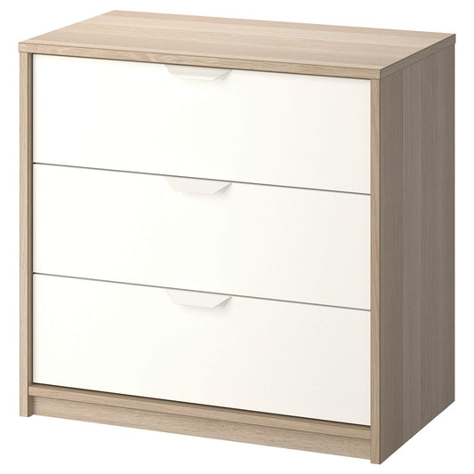درج وحدة MDF بلوط وأبيض - 70 سم × 40 سم × 68 سم.