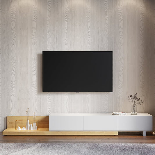 حامل تلفزيون قابل للتمديد من CRATOR Oak &amp; White مع 3 أدراج