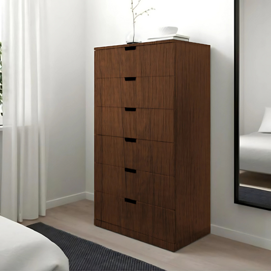 Brown Chest of 6 Drawer - 146cm × 42cm × 80cm.