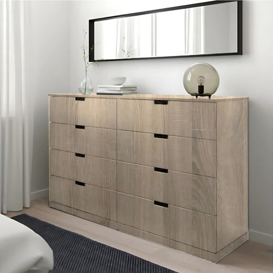 Oak Chest of 8 Drawer - 97cm × 42cm × 160cm.