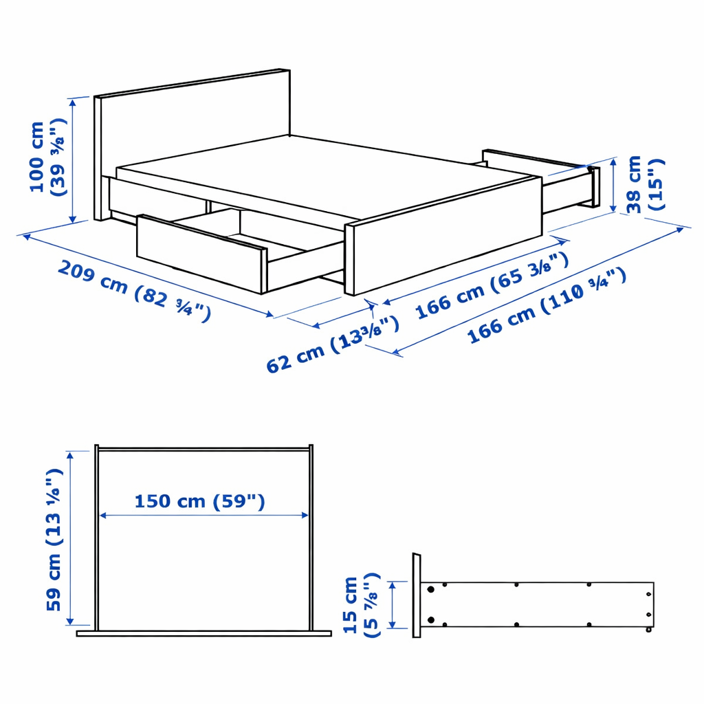 MAILY (White) Drawers Storage Bed - Double Size (140 & 150cm)