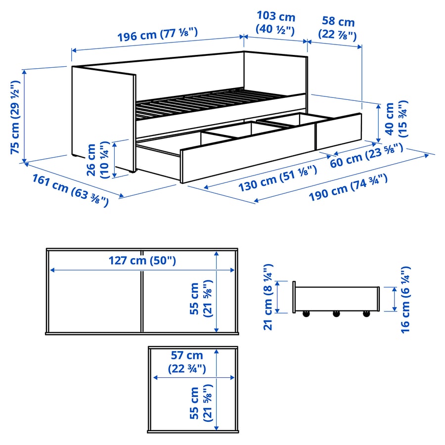 Vihaltra Day-Dreamer(2 Drawer) 196x103x75cm.