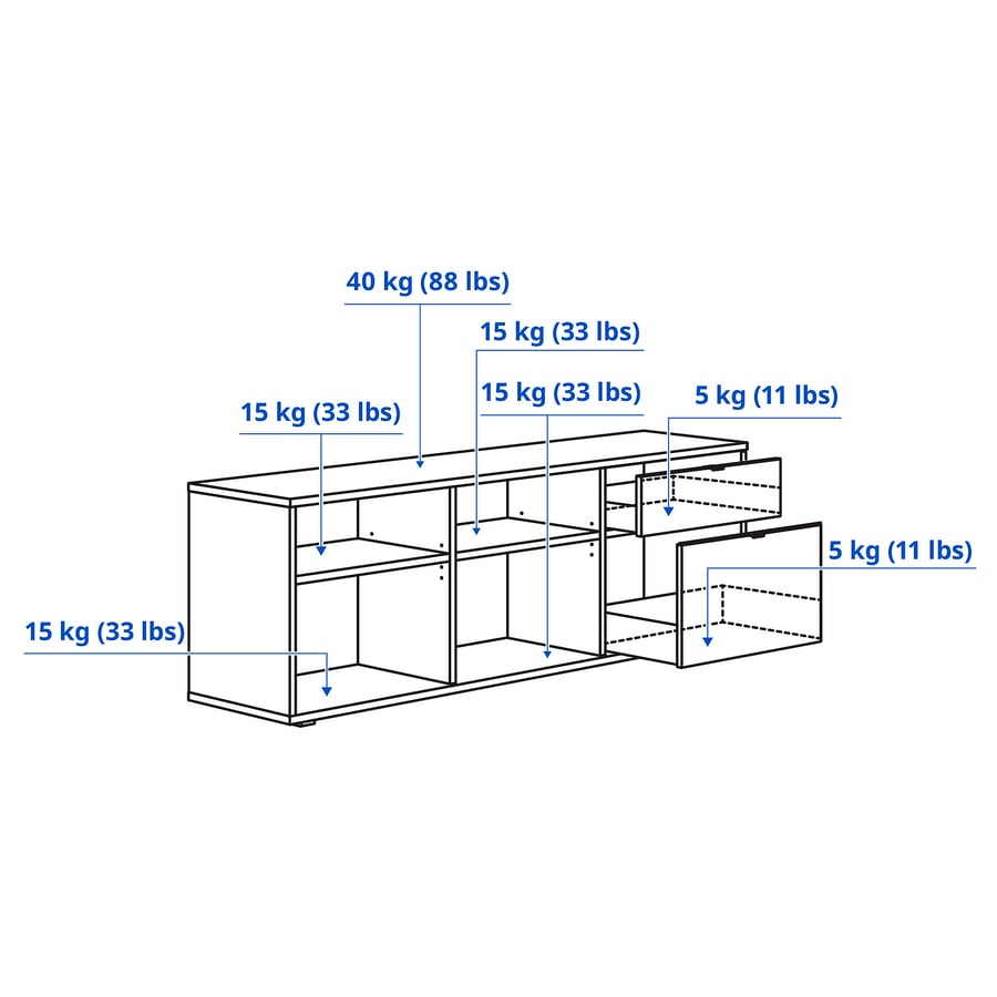 Vihaltra TV/storage combination, white, 275x47x90 cm.