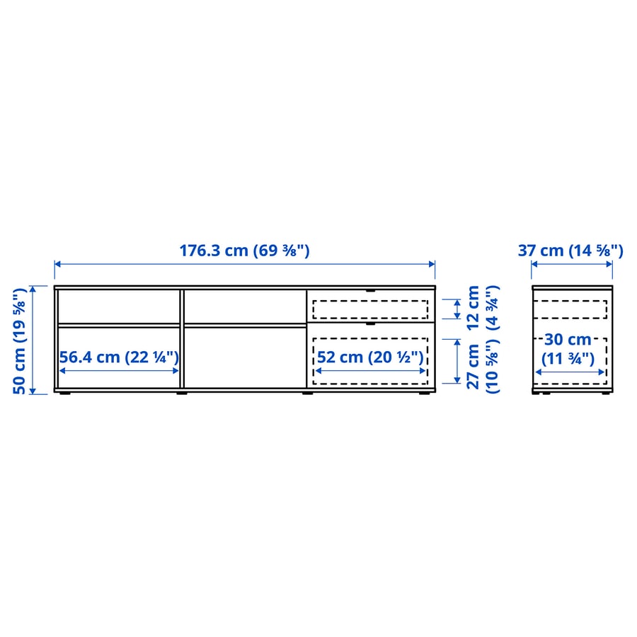 Vihaltra TV/storage combination, white, 275x47x90 cm.