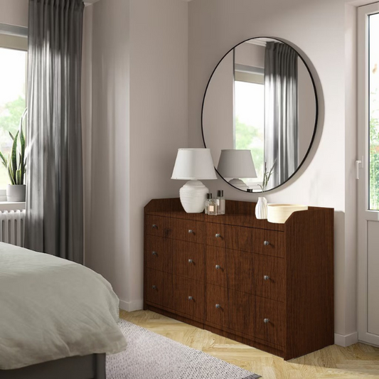 Organix Brown 6 Drawer Unit - 138cm × 46cm × 84cm.