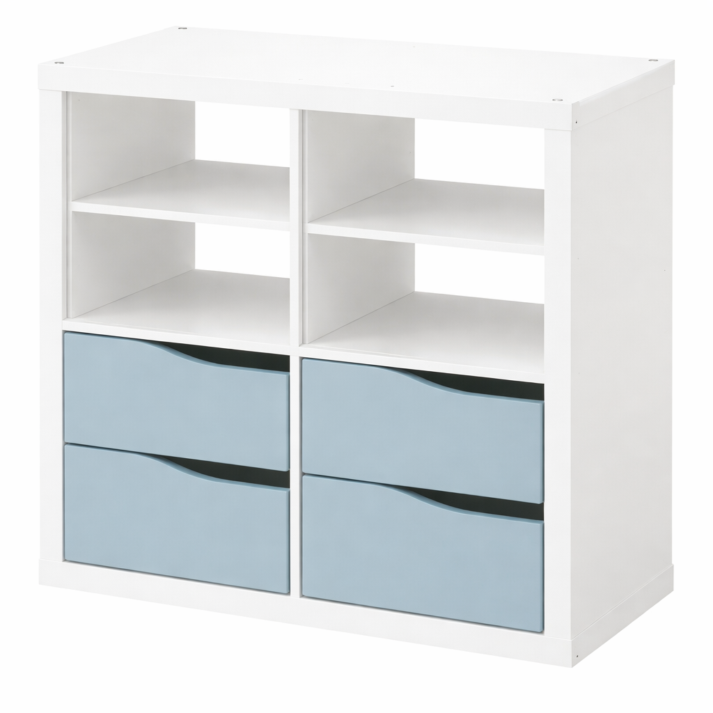 Kseries Display unit with 2 drawers wave-shaped & 2 shelves, 77x39x77cm