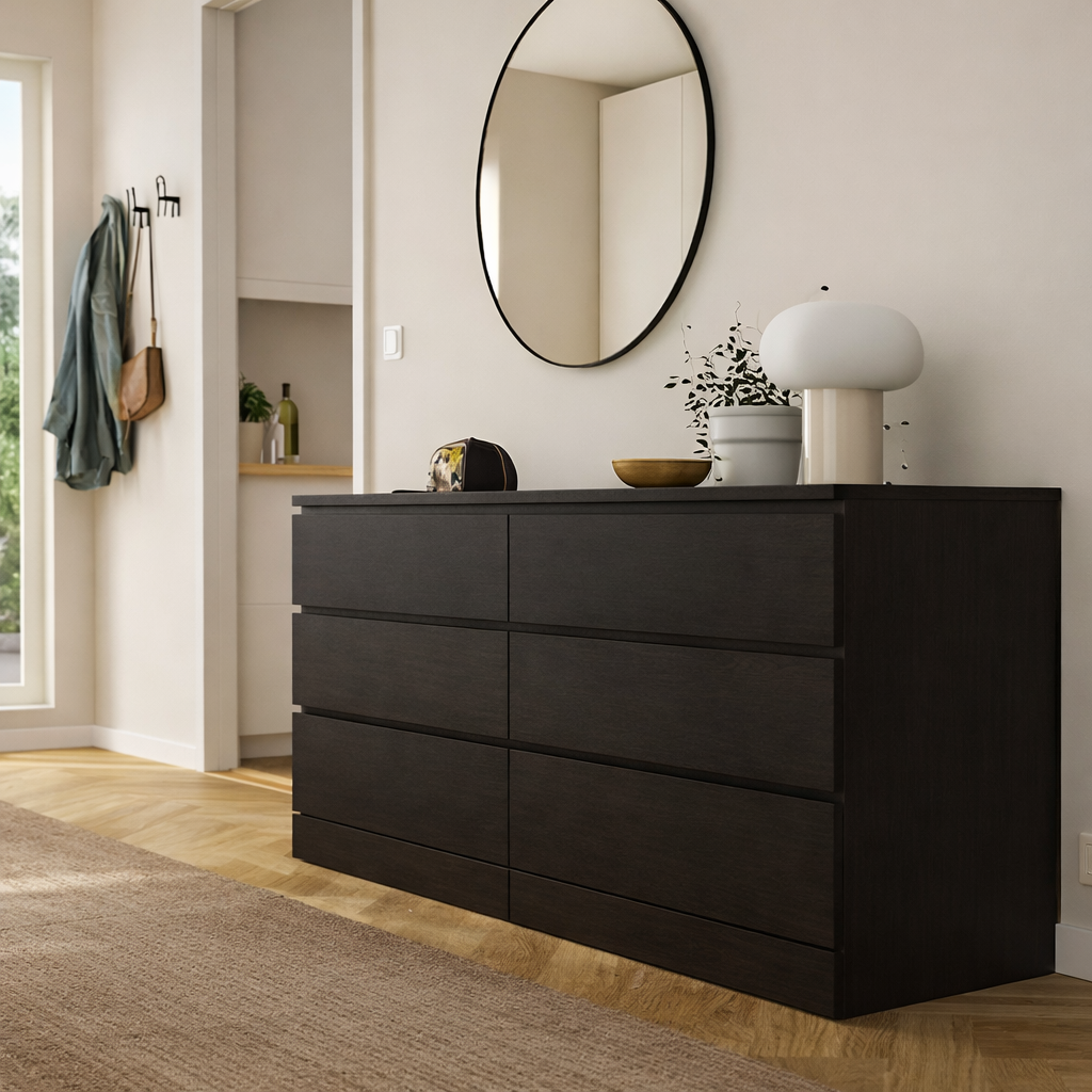 MDF Black-Brown 6 Drawer Unit - 160×45×78cm.