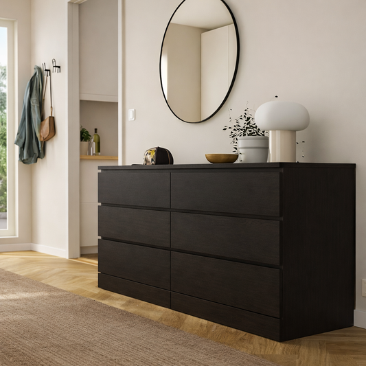 MDF Black-Brown 6 Drawer Unit - 160×45×78cm.