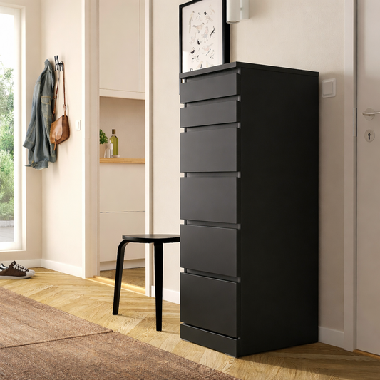 Black 6 Drawer Unit - 40×45×123cm.