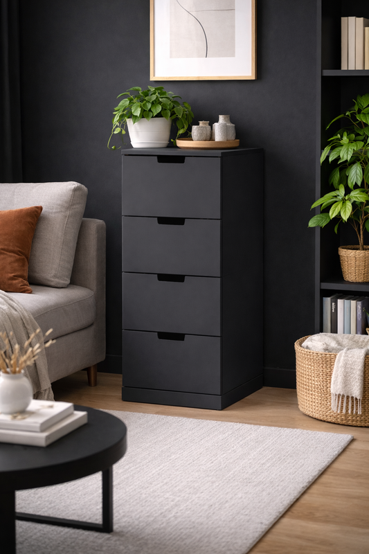 MDF Black Chest of 4 Drawer - 40×42×97cm.