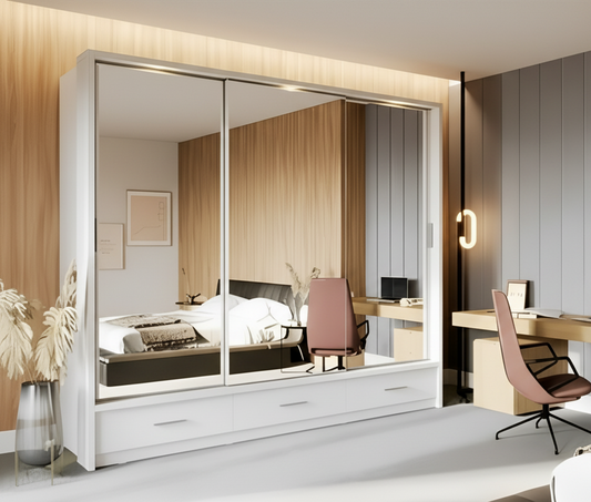 MDF White Wardrobe 3 Doors - 240cm x 60cm x 220cm.