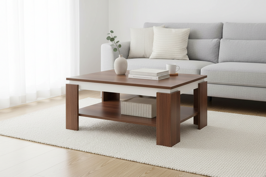 طاولة ليور الوسطى من الخشب الداكن والأبيض - 90 × 50 × 45 سم.