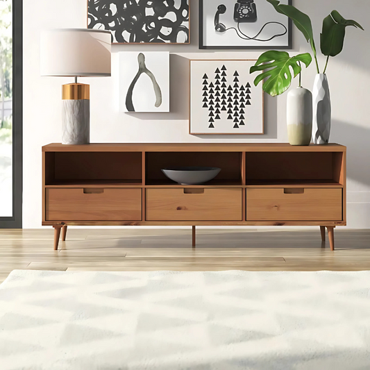 Caramel Sadie MDF 3-Drawer TV Stand - 160 cm x 40 cm x 60 cm.