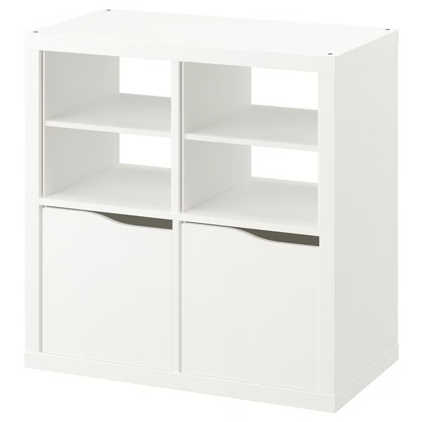 Kseries Display unit with 2 doors wave-shaped & 2 shelves, 77x39x77cm