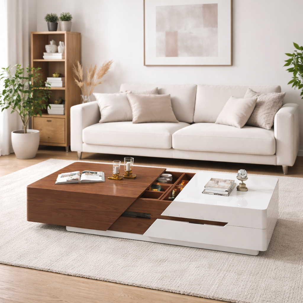 طاولة قهوة بينكل، أبيض وبني - عين الجمل، 120x60x40 سم