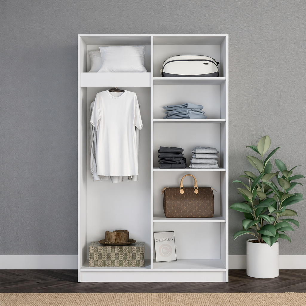 MDF White and Grey Wardrobe 2 Doors - 120x40x200cm.