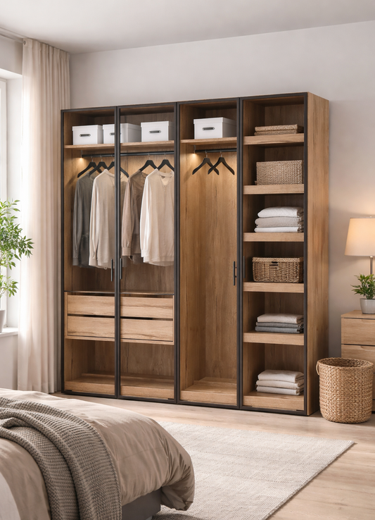 MDF Black & Beige 4 Doors Dressing - 220x45x210cm.