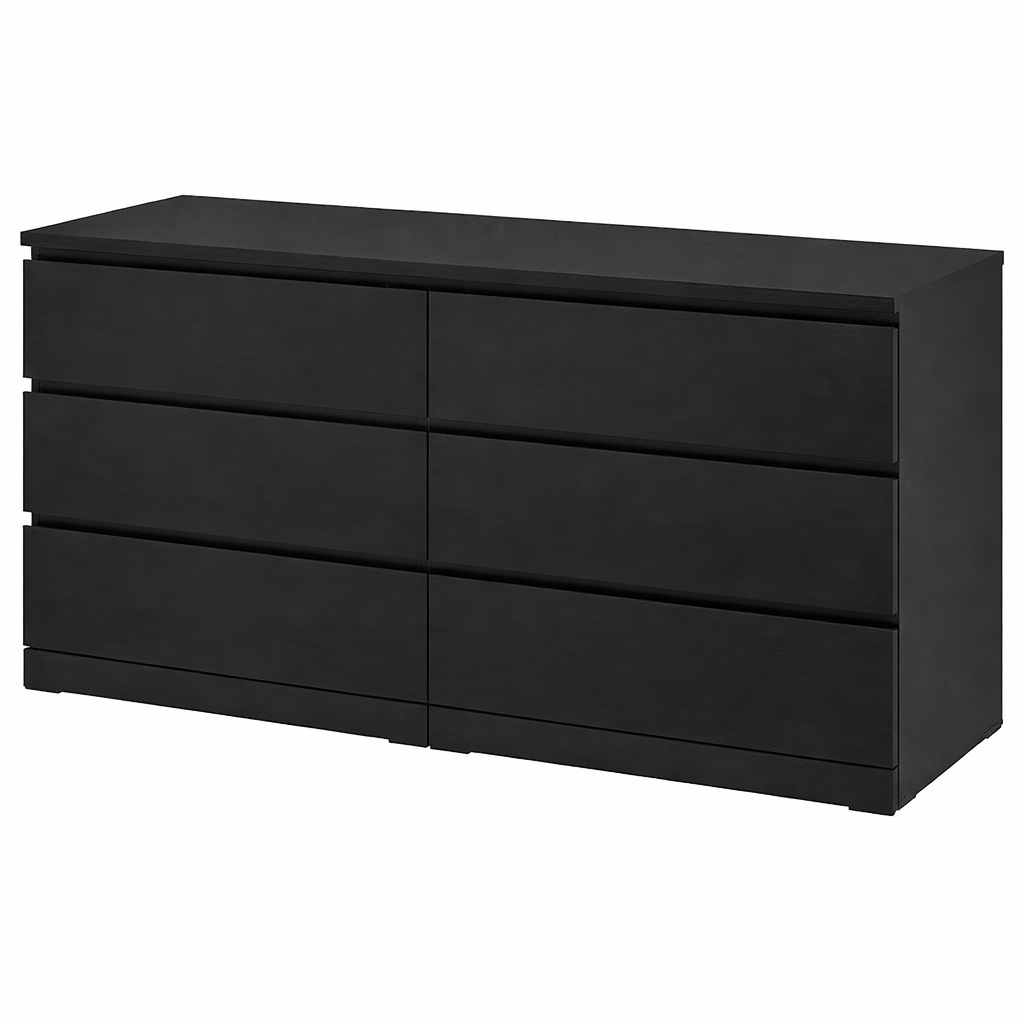 MDF Black 6 Drawer Unit - 160×45×78cm.