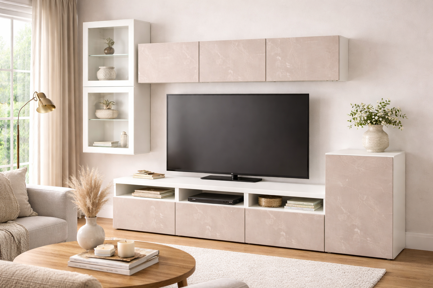Delta TV  storage combination with glass doors, 300x42x211cm