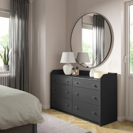 Organix Black 6 Drawer Unit - 138cm × 46cm × 84cm.