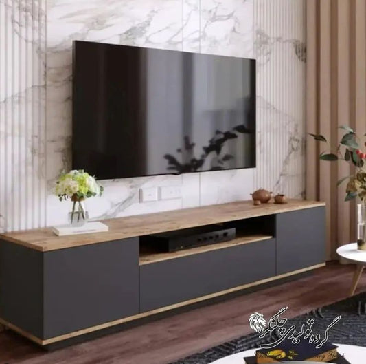 Neroa Grey & Wood TV Unit with 3 Drawers – 180x40x50cm