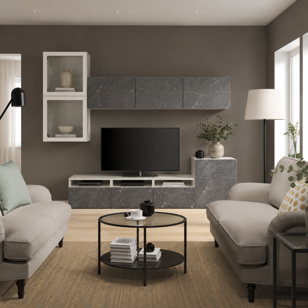 Delta TV  storage combination with glass doors, 300x42x211cm